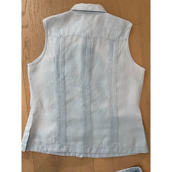 Women's 2 Piece J.M.P.Linen Guayabera Cropped Pants Set, size Large - Picture 4 of 15